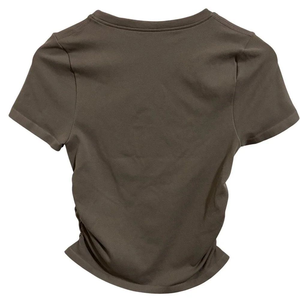OQQ Ruched Side Short Sleeve Tee Brown Athletic‎ Coachella Festival Bodycon M